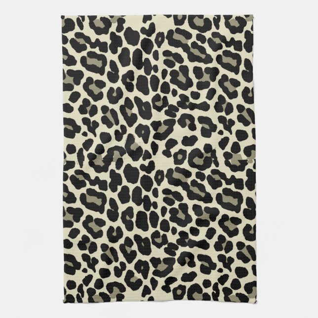 Tan and Coffee Leopard Print Pattern Tea Towel (Vertical)