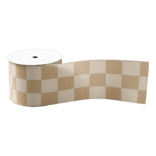 Tan and Cream Chequerboard Soft Neutral Palette Grosgrain Ribbon