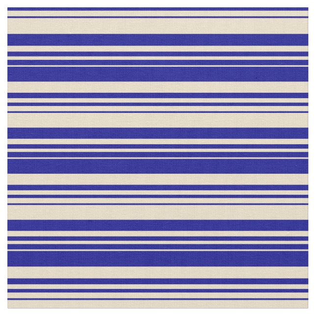 Tan and Dark Blue Lines Pattern Fabric (Close Up)