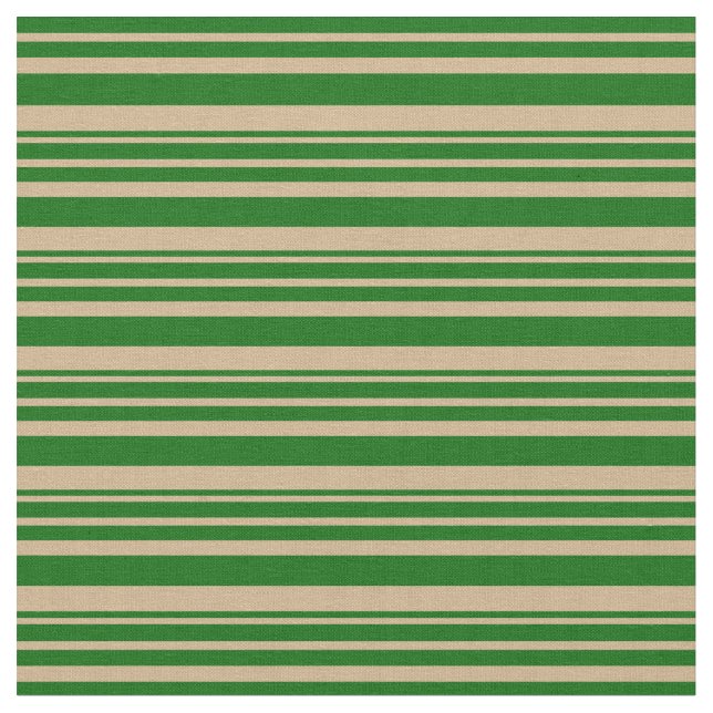 Tan and Dark Green Coloured Lined Pattern Fabric (Close Up)