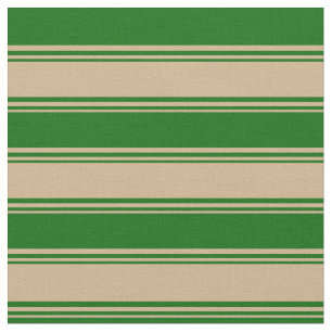 Tan and Dark Green Coloured Stripes/Lines Pattern Fabric