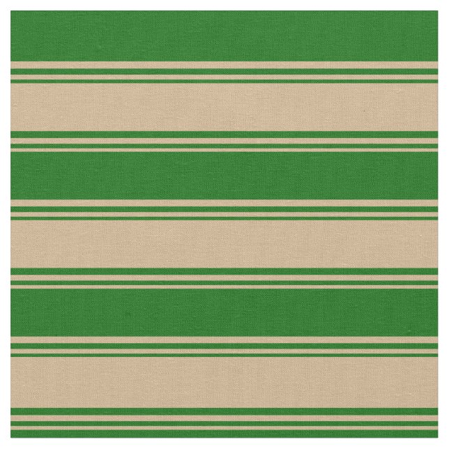 Tan and Dark Green Coloured Stripes/Lines Pattern Fabric (Close Up)