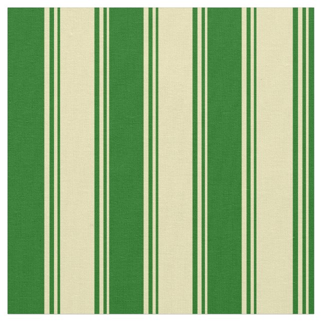 Tan and Dark Green Stripes/Lines Pattern Fabric (Close Up)