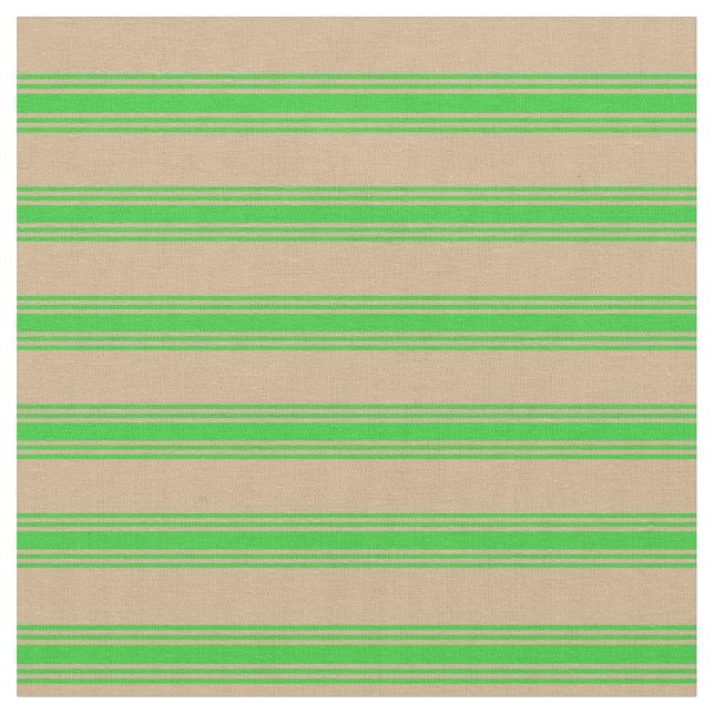 Tan and Lime Green Coloured Striped Pattern Fabric (Close Up)