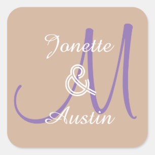 TAN and PURPLE Monogram Wedding Sticker A3