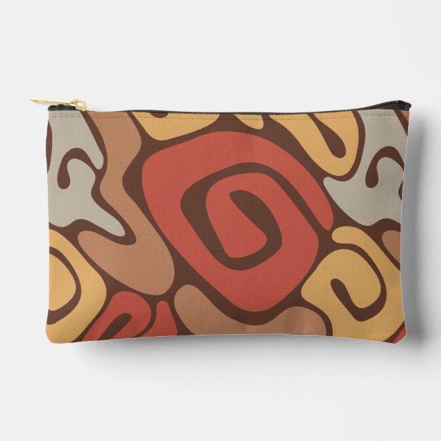 Tan and Rust Warm Spiral Coil Pattern Accessory Pouch (Front)