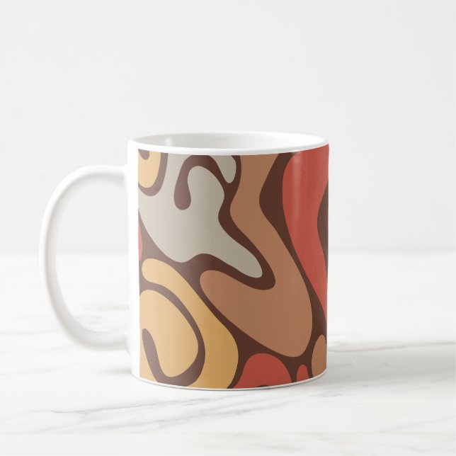 Tan and Rust Warm Spiral Coil Pattern Coffee Mug (Left)