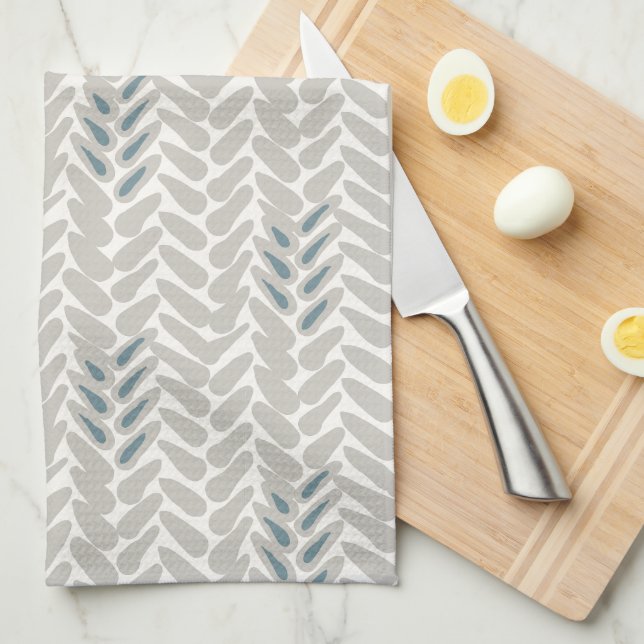 Tan and Teal Wheat Pattern Tea Towel (Quarter Fold)