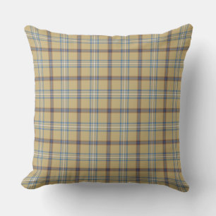 Tan and Wedgewood Blue Plaid Cushion
