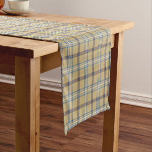 Tan and Wedgewood Blue Plaid Short Table Runner
