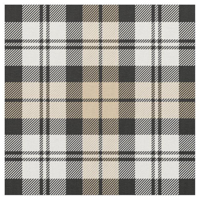 Tan and White Black Watch Tartan Plaid Fabric (Close Up)