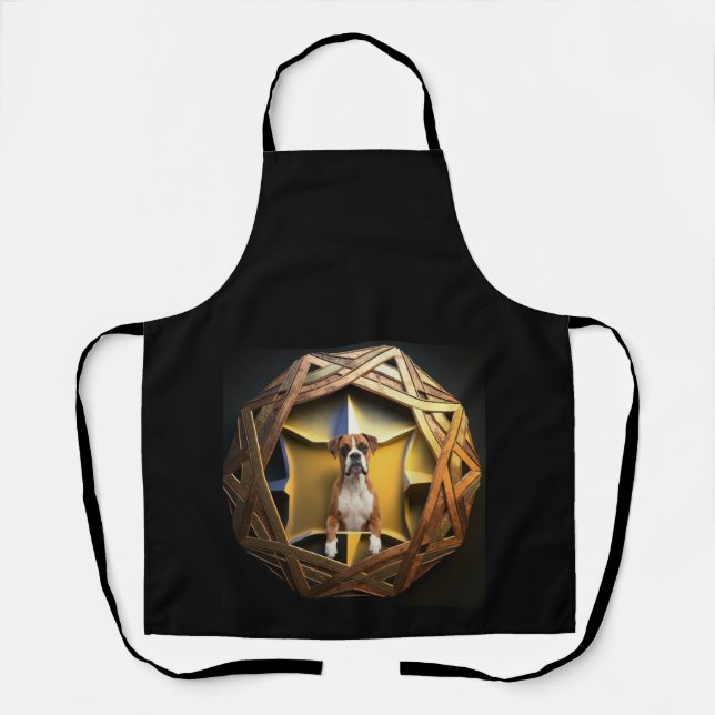 Tan And White Boxer Dog In A Futuristic Frame Apron (Front)