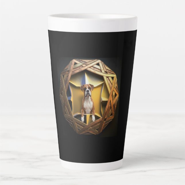 Tan And White Boxer Dog In A Futuristic Frame Latte Mug (Front)
