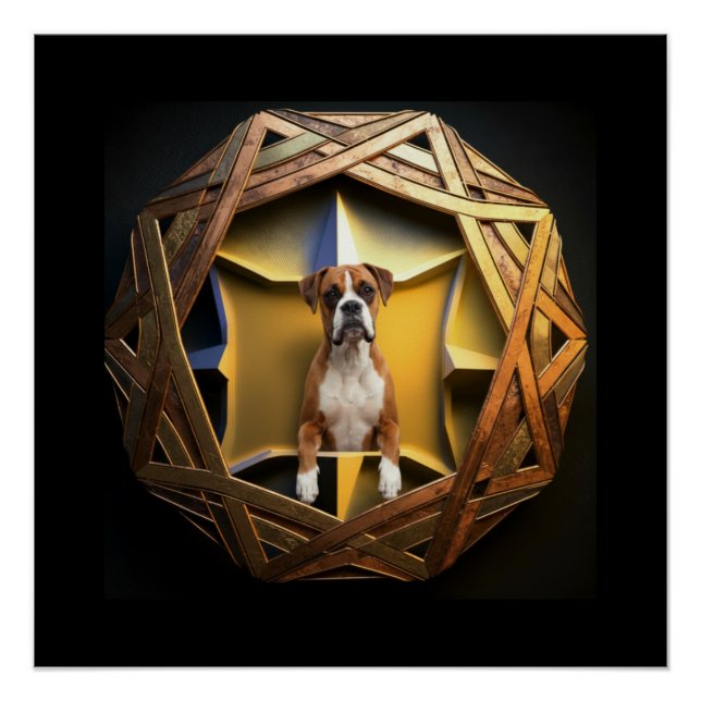 Tan And White Boxer Dog In A Futuristic Frame Poster (Front)