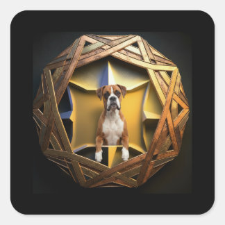 Tan And White Boxer Dog In A Futuristic Frame Square Sticker