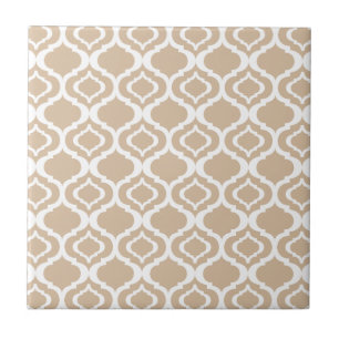 Tan and White Geometric Moroccan Lattice Pattern Tile