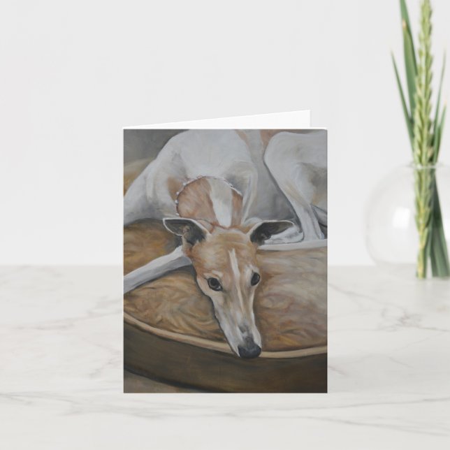 Tan and white Greyhound Dog Art Note Card (Front)