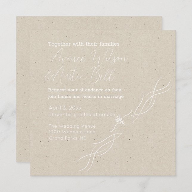 Tan and White Minimalist Wedding  Invitation (Front/Back)
