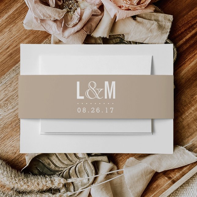 Tan and White Modern Wedding Monogram Invitation Belly Band (Creator Uploaded)