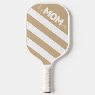 Tan and White Striped Best Mum Ever Pickleball Paddle