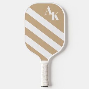 Tan and White Striped Monogram Pickleball Paddle