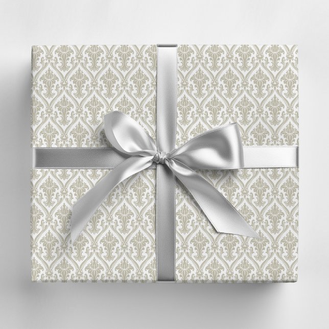 Tan and White Vintage Damask Pattern Wrapping Paper (Creator Uploaded)