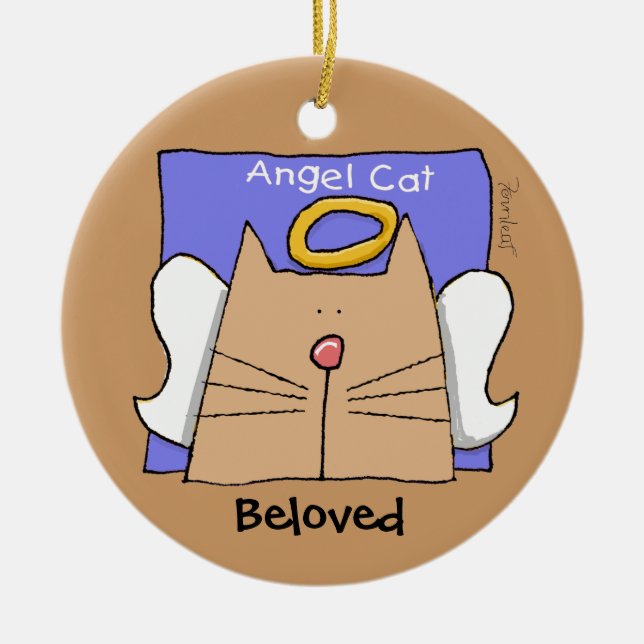 Tan Angel Cat Personalise Ceramic Tree Decoration (Front)