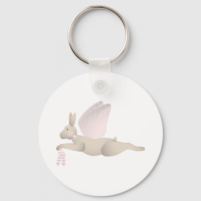 Tan Angel Rabbit With Pink Wings Key Ring (Front)