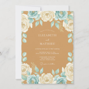 Tan Aqua Warm Rose Wedding Invitation