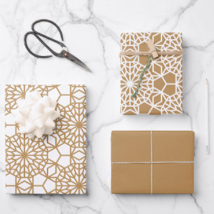 Tan Arabesque Geometric Pattern Wrapping Paper Sheet