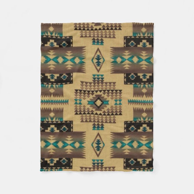TAN Aztec Print Fleece Blanket (Front)
