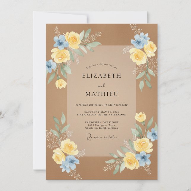 Tan Azure Ranunculus Eucalyptus Wedding Invitation (Front)