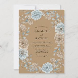 Tan Azure Wreath Wedding Invitation