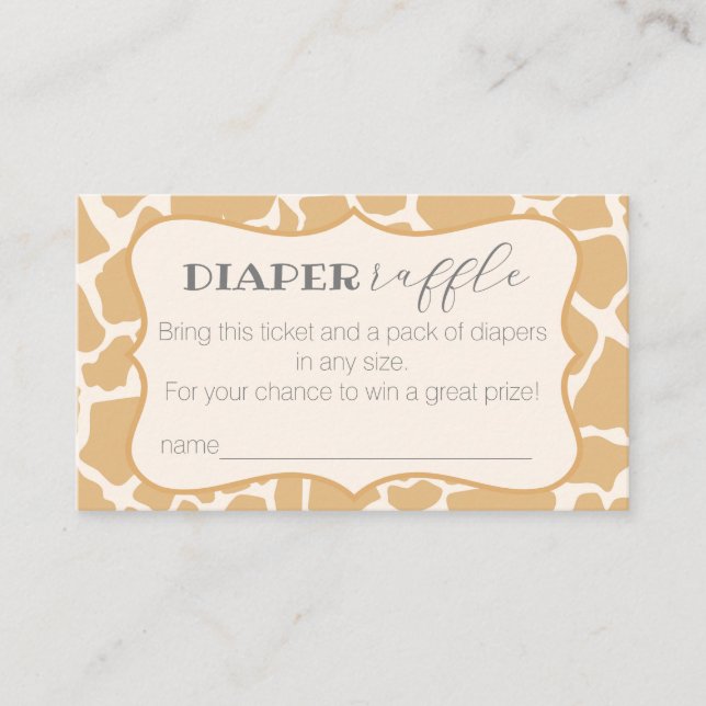 Tan Baby Boy Giraffe Diaper Raffle Enclosure Card (Front)