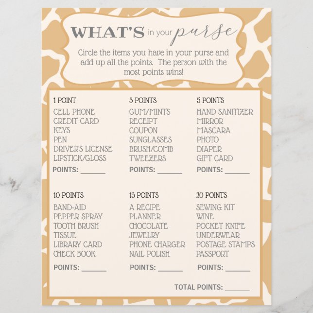 Tan Baby Boy Giraffe Whats In Your Purse (Front)