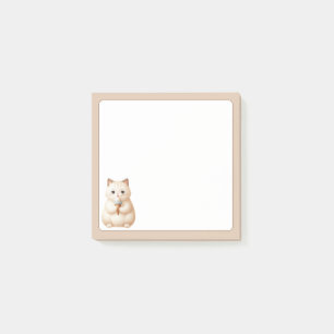Tan Background Cute Beige Cat with Ice Cream Cone Post-it Notes