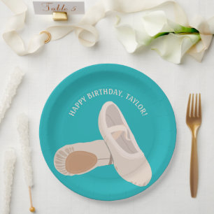 Tan Ballet Shoes on Teal Personalised Party Paper Plate