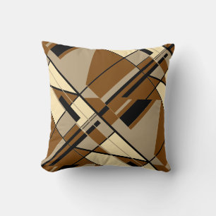 Tan Beige Black Brown Diagonal Abstract Art Design Cushion
