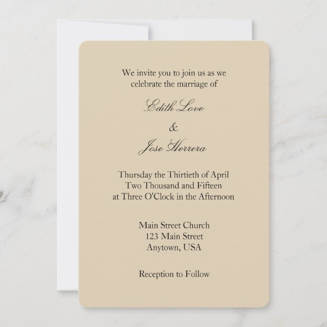Tan Beige Brown Plain Simple Wedding Invitation (Front)