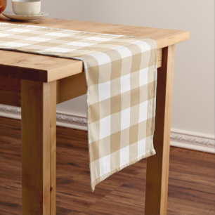 Tan Beige Plaid Gingham Table Runner