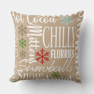 Tan/Beige Reversible Christmas Throw Pillow