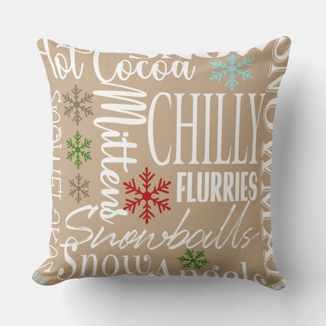 Tan/Beige  Reversible Christmas Throw Pillow (Front)