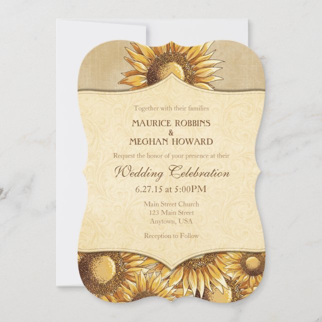 Tan Beige Rustic Sunflower Wedding Invitation (Front)