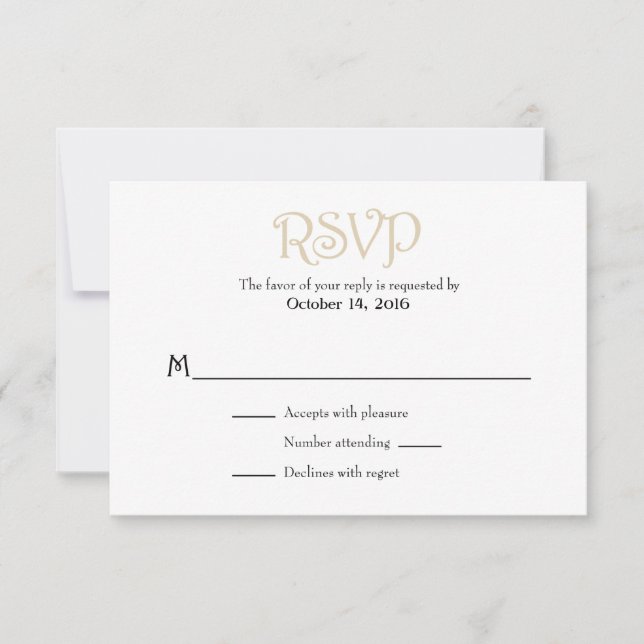 Tan Beige White Plain Simple Wedding RSVP Cards (Front)