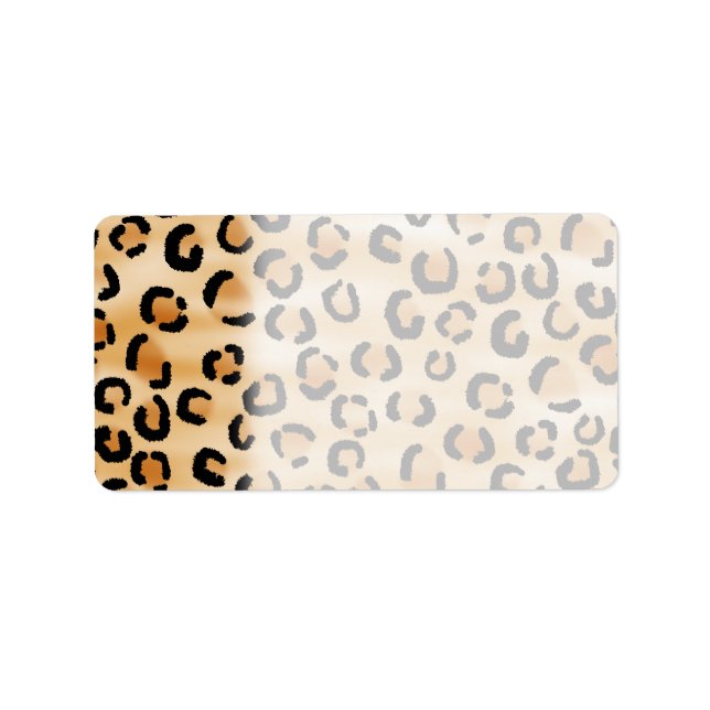 Tan, Black and Brown Leopard Print Pattern. Label (Front)