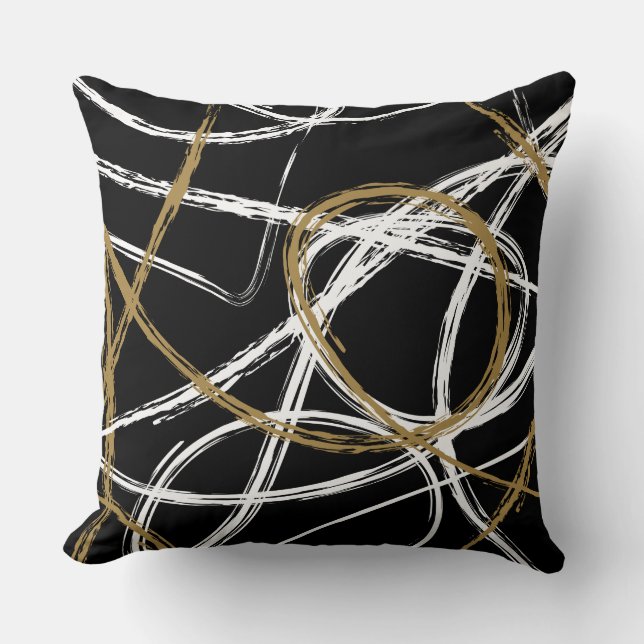 tan BLACK LINES DESIGN Retro Throw Pillow (Front)