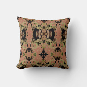 Tan Black Olive Coral Symmetrical Abstract Print Cushion