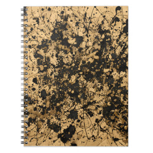 Tan Black Paint Splatter Abstract Notebook
