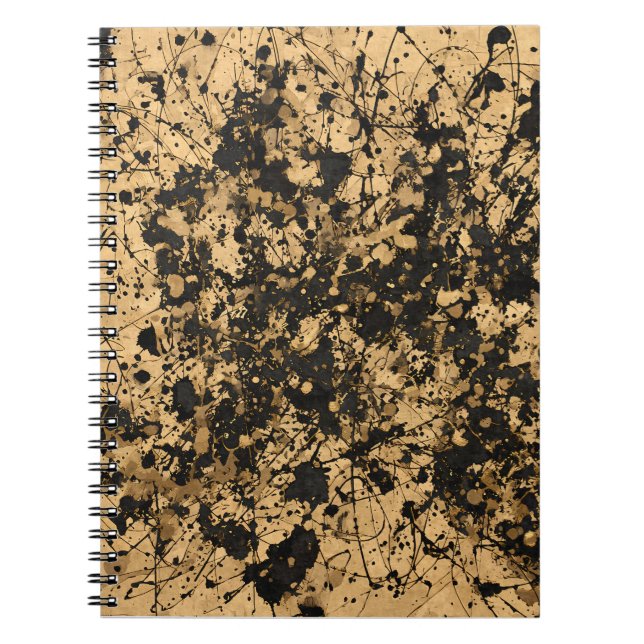 Tan Black Paint Splatter Abstract Notebook (Front)