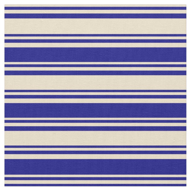 Tan & Blue Coloured Striped/Lined Pattern Fabric (Close Up)